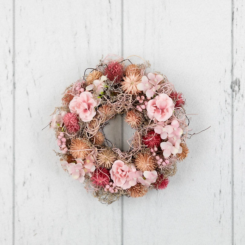 9.75" Pink Mixed Floral Artificial Spring Wreath