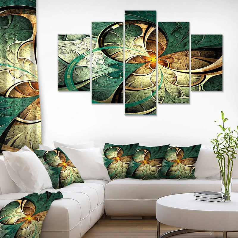 Designart - Dark Yellow Green Fractal Flower - Contemporary Canvas Art Print