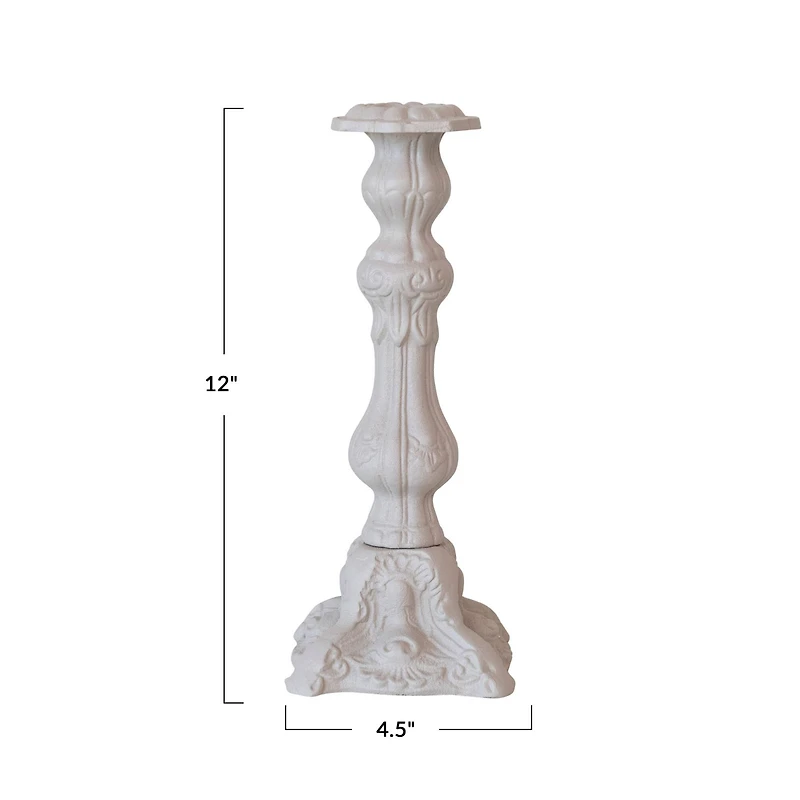 Hello Honey® 12" Gray Embossed Cast Aluminum Taper Candleholder