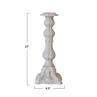Hello Honey® 12" Gray Embossed Cast Aluminum Taper Candleholder