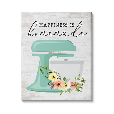 Stupell Industries Happiness is Homemade Phrase Floral Kitchen Stand Mixer Canvas Wall Art