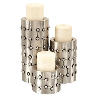 Silver Metal Industrial Candle Holder Set