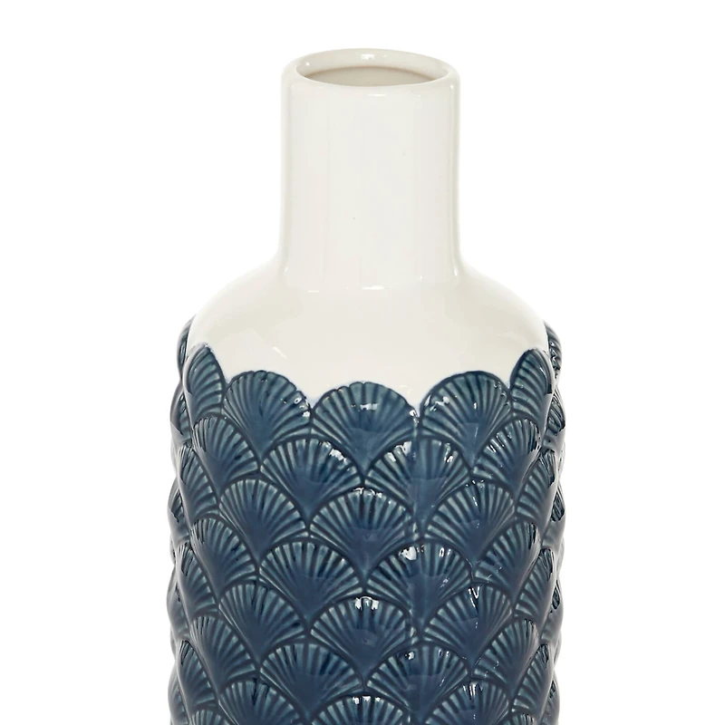 Blue Ceramic Coastal Vase, 13" x 6" x 6"