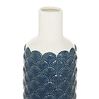 Blue Ceramic Coastal Vase, 13" x 6" x 6"