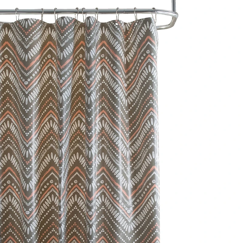 Bath Bliss Gray Dotted Chevron Design PEVA Shower Curtain