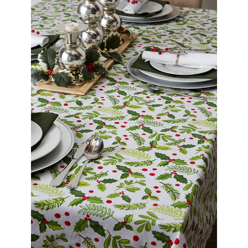 DII® 52" Boughs of Holly Print Tablecloth