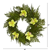 24" Mixed Fern & Cymbidium Orchid Wreath