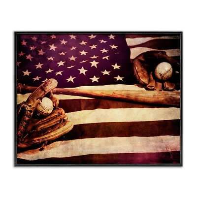 Stupell Industries American Flag Stripes Stars Baseball Mitt Sports Motif Framed Giclee Art