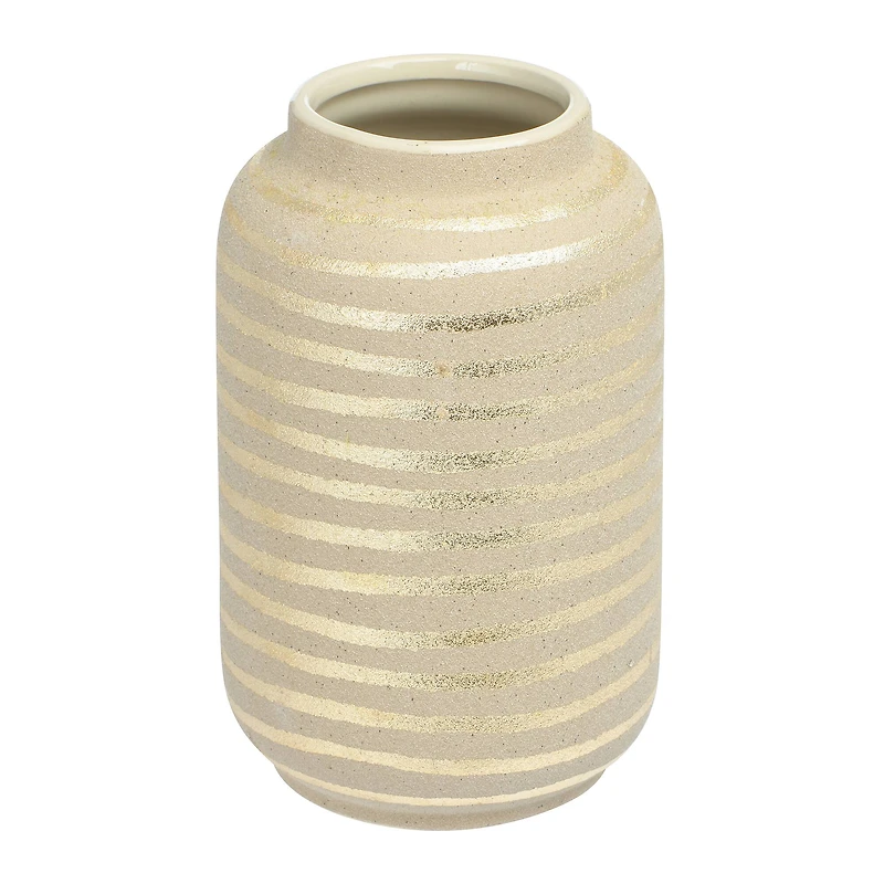 Hello Honey® 9" Gold Striped Stoneware Vase