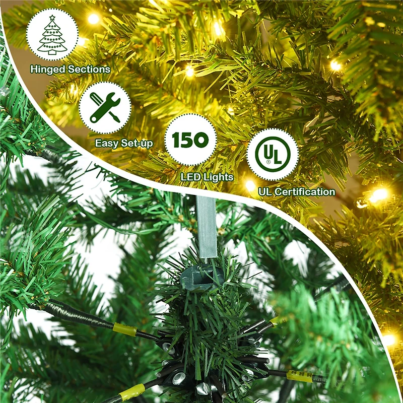 Costway 5ft. Pre-Lit Slim Pencil Fir Artificial Christmas Tree, Warm White LED Lights