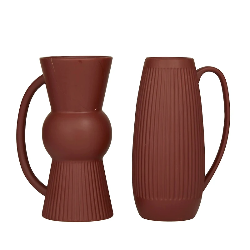 The Novogratz Set of 2" Maroon Stoneware Contemporary Vase 12" x 7" x 5"
