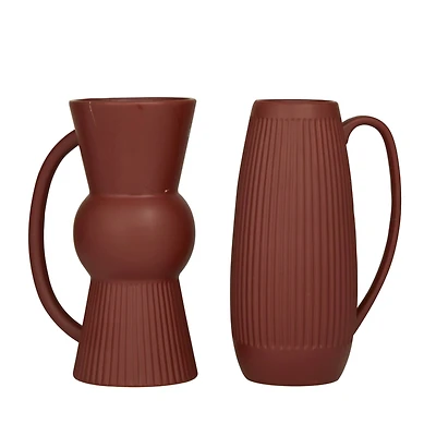 The Novogratz Set of 2" Maroon Stoneware Contemporary Vase 12" x 7" x 5"