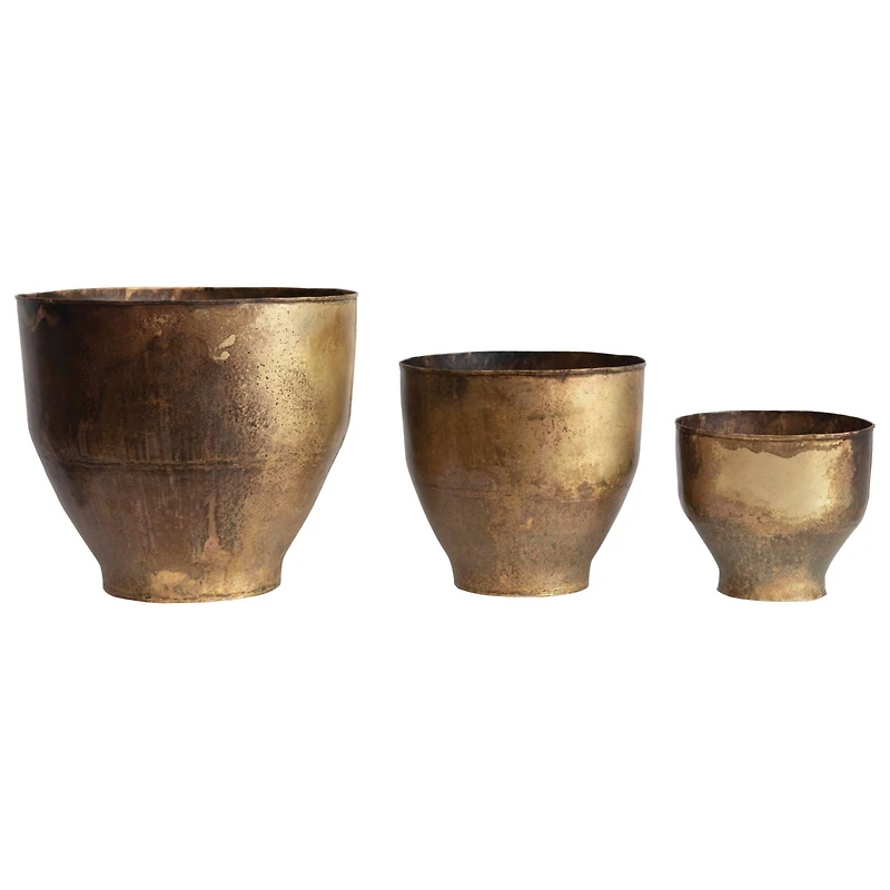 Antique Brass Finish Metal Planters Set, 3ct.