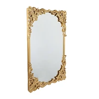 Gold Wood Carved Acanthus Floral Wall Mirror 30" x 2" x 41"