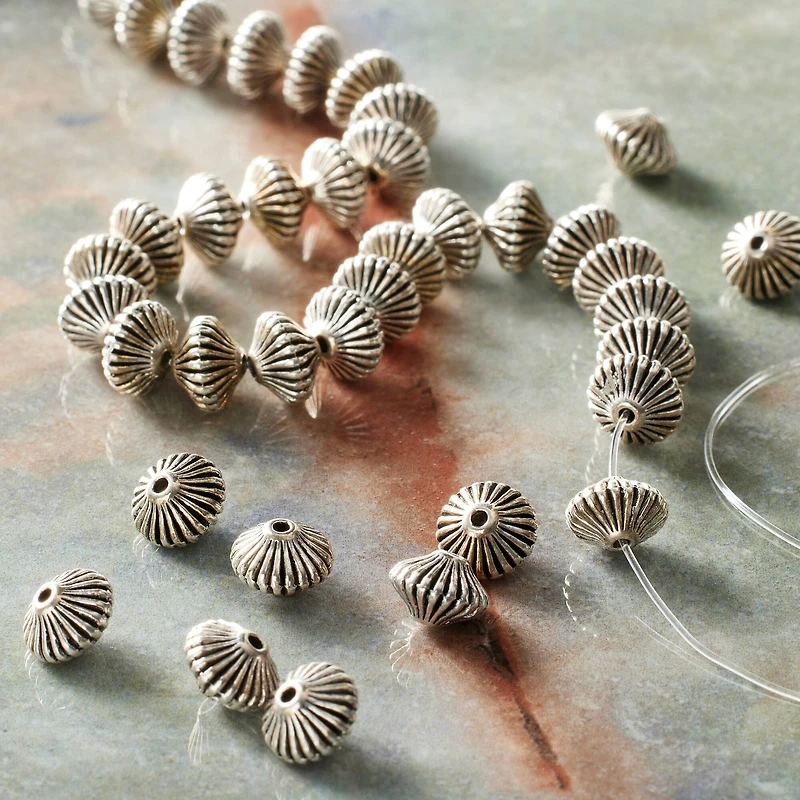 Silver Metallic Carved Bicone Beads, 8mm by Bead Landing™