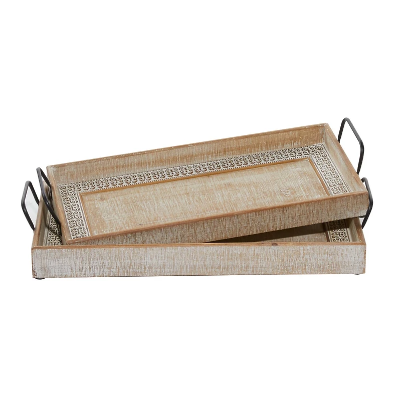 Wood Boho Style Tray Set
