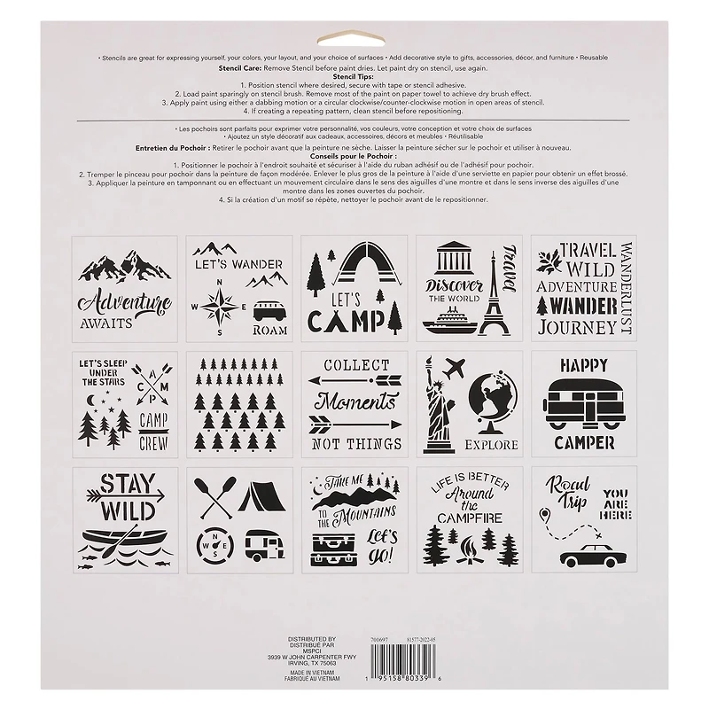 6 Pack: Camping & Travel Stencils by Craft Smart®, 12" x 12"