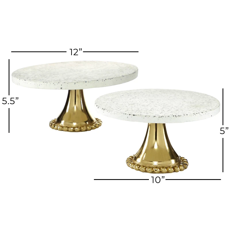 Set of 2 Gold Stoneware Natural Cake Stand, 12", 10"
