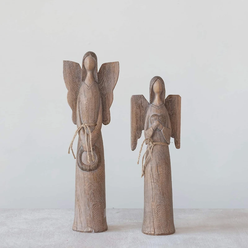 Hello Honey® 16" Wood Finish Angel with Wreath