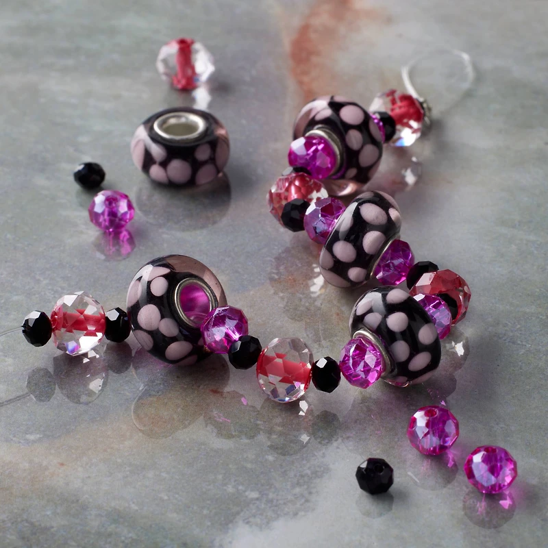 Fuchsia Lampwork Glass Dot Rondelle Beads by Bead Landing™