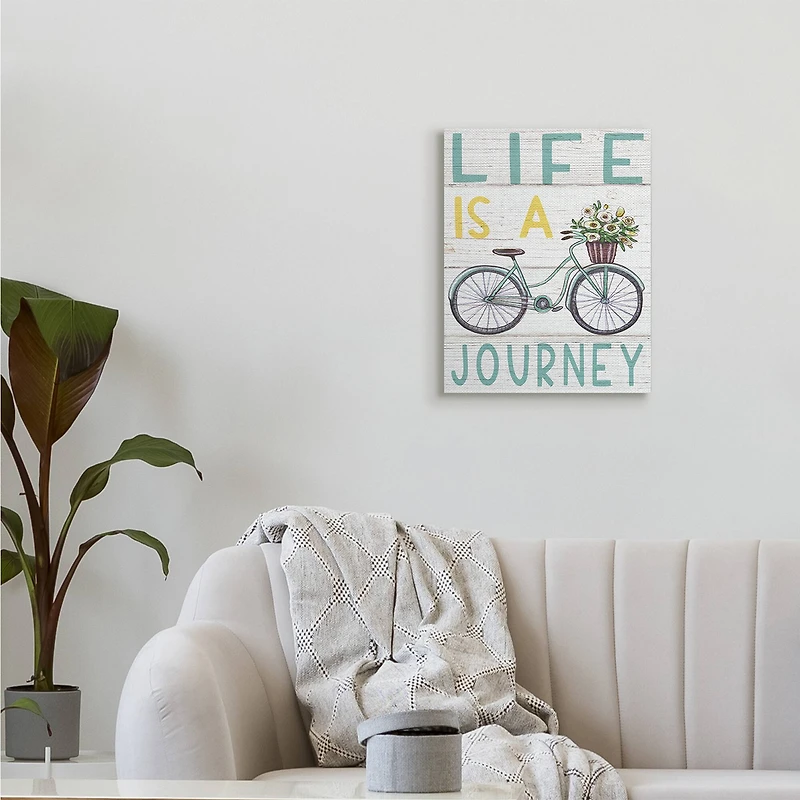 Stupell Industries Life's A Journey Blue Bicycle Flower Basket Canvas Wall Art