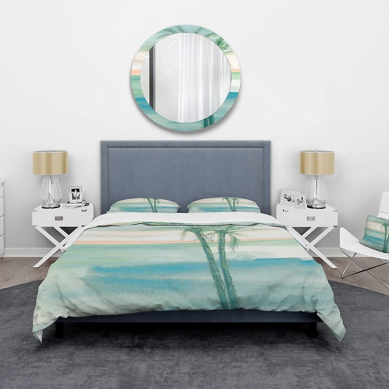 Designart Peaceful Dusk II Tropical Coastal Duvet Cover Set