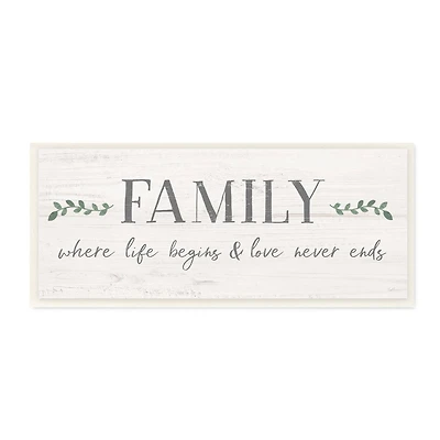 Stupell Industries Family Life Begins Love Never Ends Motivational Phrase Wood Wall Plaque
