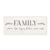 Stupell Industries Family Life Begins Love Never Ends Motivational Phrase Wood Wall Plaque