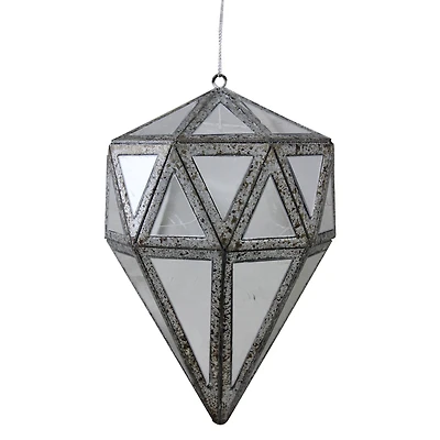 5.5" Silver And Clear Mirrored Framed Geometric Drop Ornament