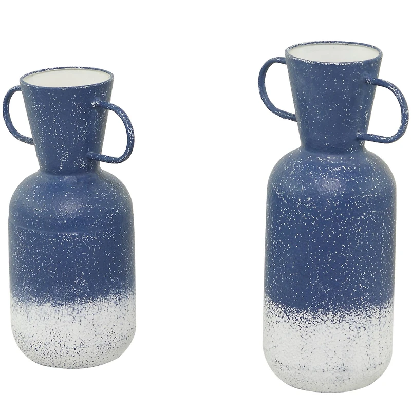 Blue Metal Vase with Handles Set of 2 17", 15"