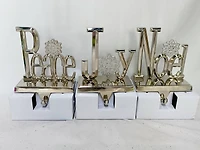 Peace  Joy and Noel Metal Christmas Stocking Holders - 6.5" - Set of 3