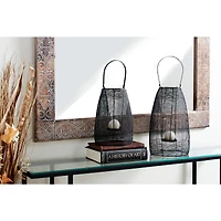 Black Iron Modern Candle Holder Lantern, 13" x 8" x 8"