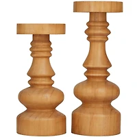 The Novogratz Brown Wood Round Turned Style Pillar Candle Holder Set
