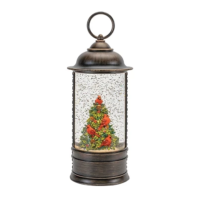 9.75" LED Snow Globe Lantern with Cardinal Holly Tree