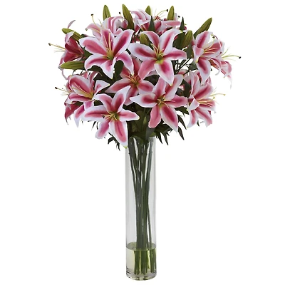 3ft. Rubrum Lily Floral Arrangement in Clear Vase