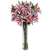 3ft. Rubrum Lily Floral Arrangement in Clear Vase