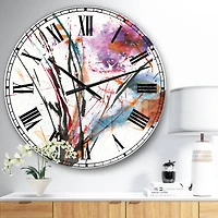 Designart 'Abstract Handpainted Purple And Blue Flowers Traditional Wall Clock