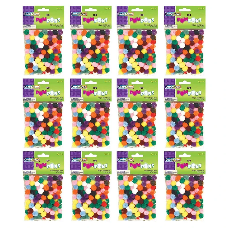 Creativity Street® 0.5" Bright Hues Pom Poms, 12 Packs of 100