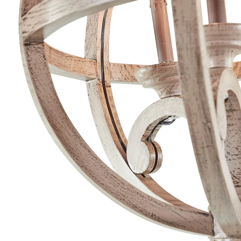 Gold Wood Rustic Caged Chandelier , 28" x 21" x 21"