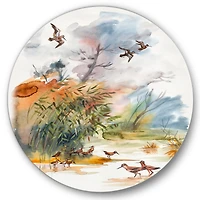 Designart - Autumn Landscape With Flying Over The Water