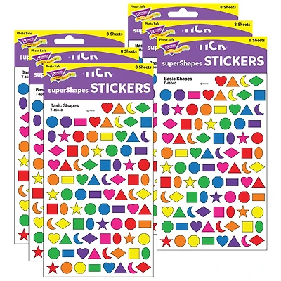 Trend Enterprises® superShapes Basic Shapes Stickers, 6 Packs of 800ct.