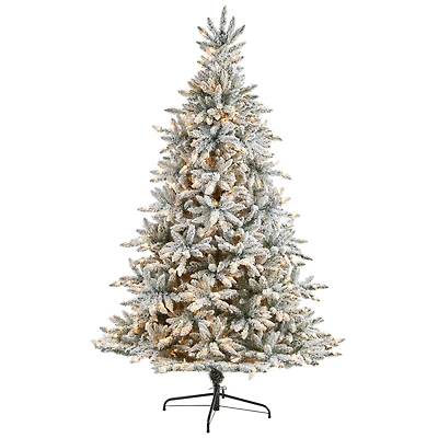 8ft. Pre-Lit Flocked West Virginia Spruce Artificial Christmas Tree, Clear Lights