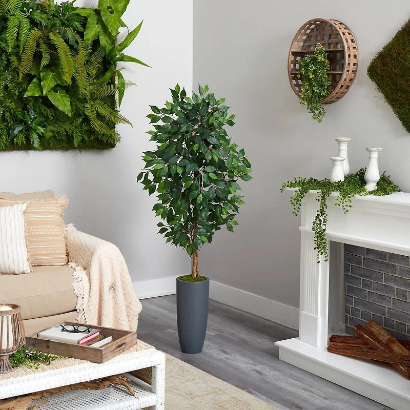 5ft. Ficus Artificial Tree in Gray Planter