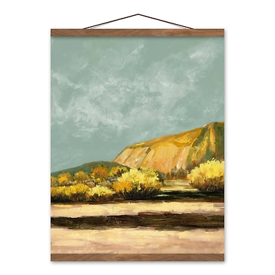 Golden Mountain Landscape Teak Hanging Canvas