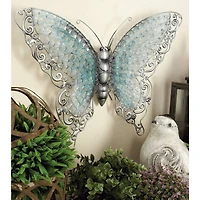 Silver & Blue Butterfly Eclectic Metal Wall Decor