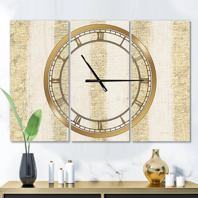 Designart 'Gold Glam Stipes Pattern Traditional Multipanel Wall Clock