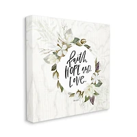 Stupell Industries Faith Hope and Love Sentiment Floral Cotton Wreath Canvas Wall Art