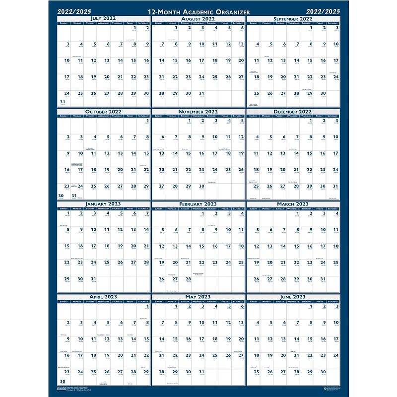 18" x 24" Laminated Reversible Academic Wall Calendar 
