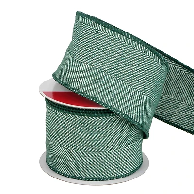 2.5" x 15ft. Green & White Herringbone Wired Ribbon by Celebrate It®