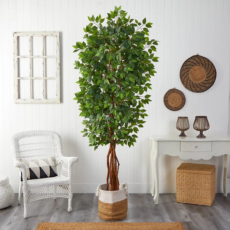 7.5ft. Artificial Deluxe Ficus Tree with Handmade Jute & Cotton Basket